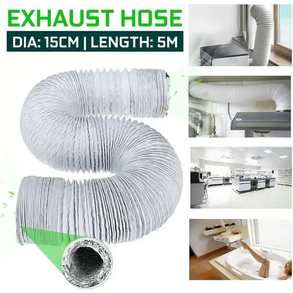 NEUFU Fleksibel Avtrekkslange for Klimaanlegg, Ventilasjon, Kjøkkenhette, 15cm x 5m (FMY)
