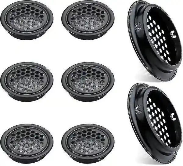 Sett med 8 runde ventilasjonsgitter i rustfritt stål, 53 mm, svart