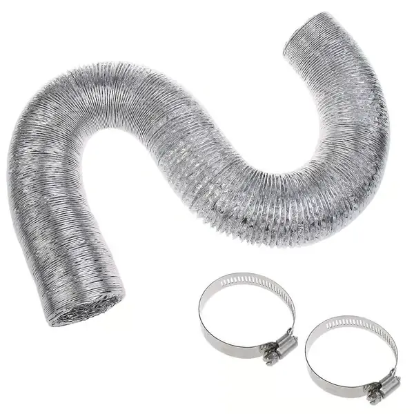 Kraftig 2-lags tørketrommelventilasjonsslange i aluminium med 2 skrueklemmer, uisolert fleksibel aluminiumskanal