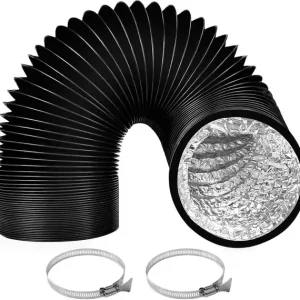 Eksoskanal, 100 mm diameter, 3 m lengde, ventilasjonskanal i aluminium med 2 stålklemmer for klimaanlegg, avfukter og avtrekk.