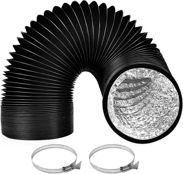 Eksoskanal, 100 mm diameter, 3 m lengde, ventilasjonskanal i aluminium med 2 stålklemmer for klimaanlegg, avfukter og avtrekk.