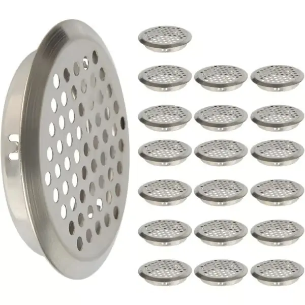 20 stk 53 mm VENTILASJONSGITTER i rustfritt stål, rundmasket, pustende