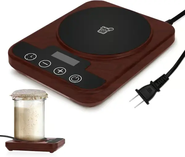 Surdeigsstartervarmer med presis temperaturkontroll og timer for hjemmebakere, varmematte for 24–40 oz glass, brun Red