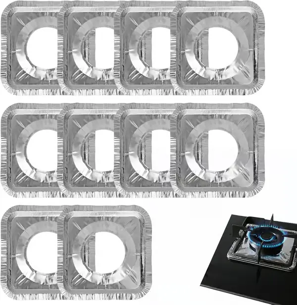 23×23cm Gasskomfyrbeskytter, Gasskomfyrmatte, Gassbrenner Komfyrbeskytter, Aluminiumfolie Gasskomfyrbeskytter, For Kokeplater, Gasskomfyr, 10 stk