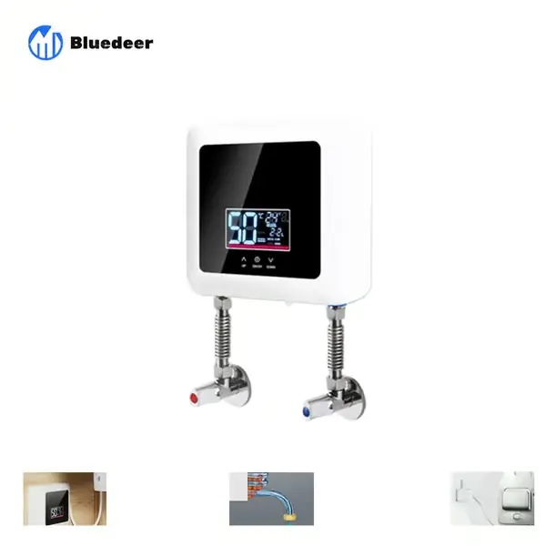 7500W Øyeblikkelig Elektrisk Dusj Vannvarmer, Tankløs Mini Bærbar Vannvarmer Under Vask, Varmer fra 30°C til 55°C, Bluedeer LED-panel