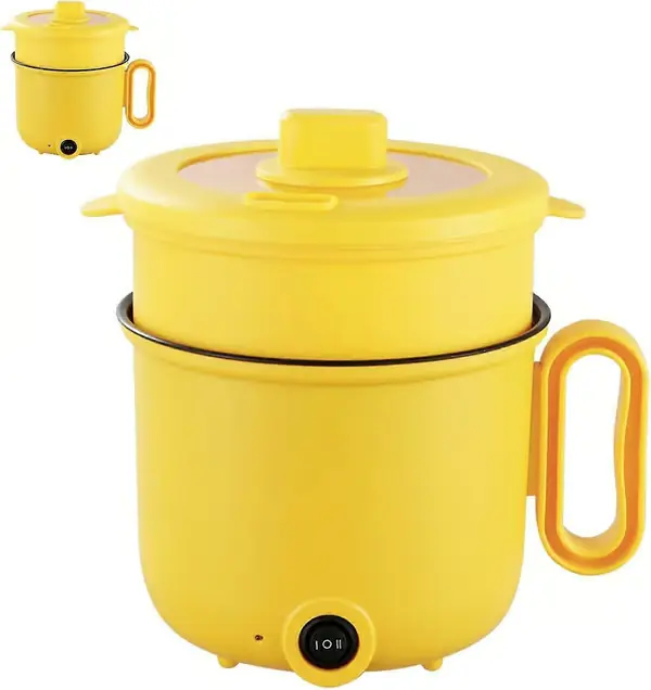 Elektrisk varm gryte med belagt anti-skåldingshåndtak, klart lokk, rask nuddelkoker 1,5l minigryte for biff, egg, stekt ris, ramen, havregryn, supp...