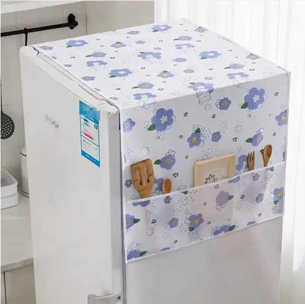 Støvdeksel til kjøleskap, vanntett PEVA med oppbevaringslommer, toppdeksel til vaskemaskin og tørketrommel for dobbeltdørs kjøleskap 60x180 cm, lil...