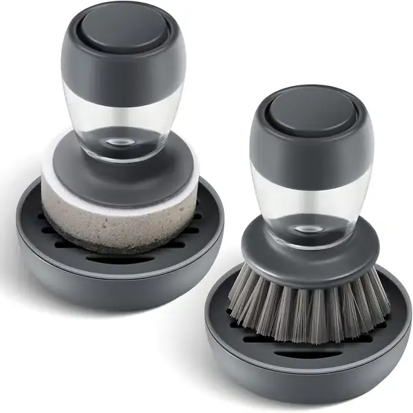 Oppvaskbørste med såpedispenser, 2 oppvaskbørster og avrenningsbrett for vask og kokekar Dish Scrubber Brush