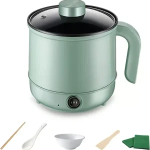 Multifunksjonell elektrisk gryte, mini elektrisk dampkoker, veldig egnet for nudler/pasta/egg/suppe/biff (grønn) grønn green