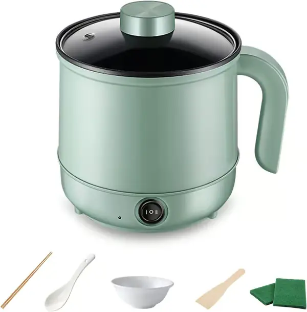 Multifunksjonell elektrisk gryte, mini elektrisk dampkoker, veldig egnet for nudler/pasta/egg/suppe/biff (grønn) grønn green