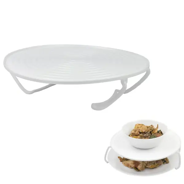Mikrobølgeovn Foldbar Rund Brett Dobbelt Nivå Platefat Holder Stativ Deksel Stable Stabler Støtte Kjøkken Kokk Organiser Sklisikker 2 i 1-24cm x 8c...