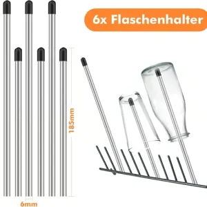 Oppvaskmaskin flaskeholder sett med 6, 304 rustfritt stål ripefri flaskestativ med gummikapper for Soda Stream og glassflasker
