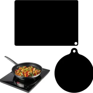Sett med 2 induksjonstoppmatter, svart grillmatte, bakeplatetilbehør, kompatibel med de fleste komfyrer, enkel rengjøring