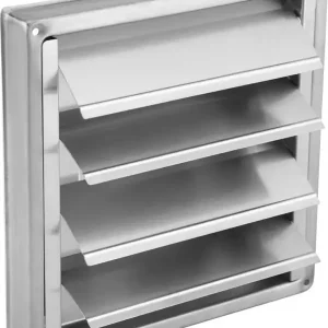 Automatisk ventilasjonsrist i rustfritt stål med lameller for yttervegger, avtrekksvifter og kjøkkenhetter, værbestandig, 150 mm