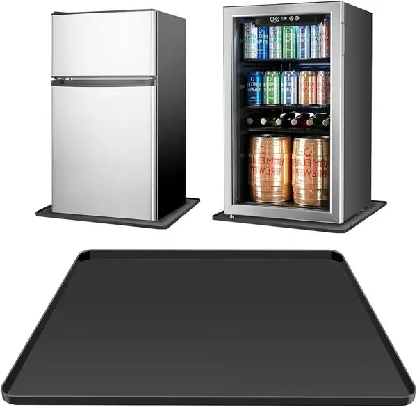 Vanntett dryppebrett i silikon for vaskemaskin 24x24 tommer, sklisikker gulvbeskyttelsesmatte for vaskemaskin, tørketrommel, minikjøleskap, svart