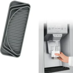 Dryppebakke for kjøleskapets vanndispenser, sklisikker kuttbar silikonmatte, tåler oppvaskmaskin, sprutbeskyttelse for kjøleskapsavløp, grå 20 cm