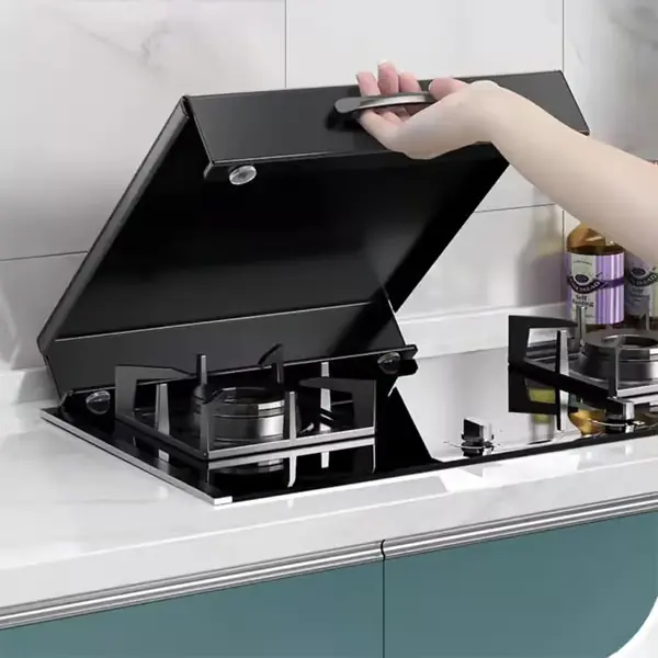 Cooktop cover and stand in carbon steel with handle – movable cover for gas stove, induction hob and kitchen storage, gunmetal gray