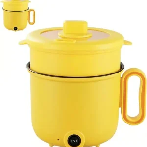 Elektrisk kokekjele med belagt skåldingssikkert håndtak, gjennomsiktig lokk, rask nudelkoker, 1,5L minikjele for biff, egg, stekt ris, ramen Yellow...