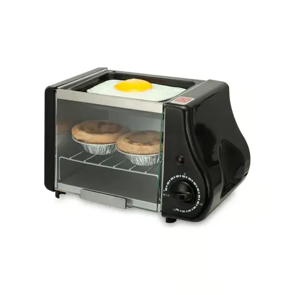 20L Mini elektrisk ovn – Kompakt og lett – Glassdør – Integrert smulebrett – Tilbehør inkludert for baking og risting