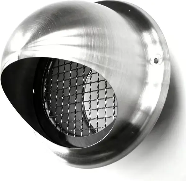 Ventilasjonsuttak i rustfritt stål 125 mm med grovmasket gitter, børstet luftventil for avtrekkshette, tørketrommel og naturlig ventilasjon
