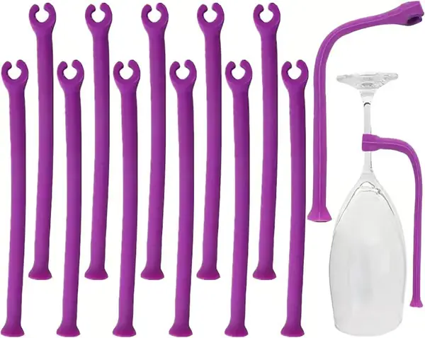 Vinglassbeskyttere for oppvaskmaskin, fleksible silikonholdere for vinglass, champagneglass og cocktailglass, 12-pakning, lilla