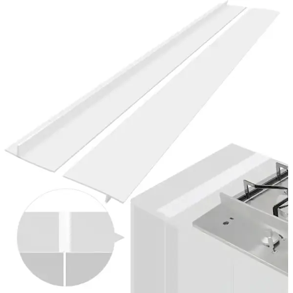 Komfyrlist, Silikon, T-formet tetningslist, Varmebestandig for kjøkkenbenk og komfyr, 2-pakning Hvit 61,5 cm White