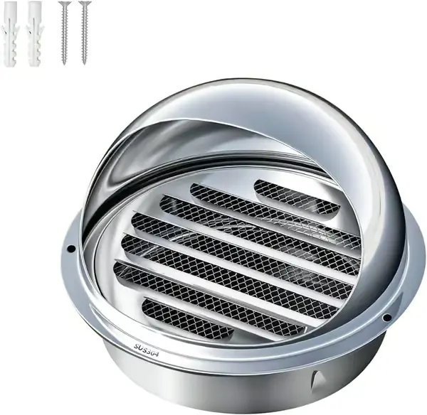 Ventilasjonsrist, luftventilrist i rustfritt stål, rund ventilasjonsrist for kjøkkenhette, sfæriske ventilasjonsrister, 160 mm