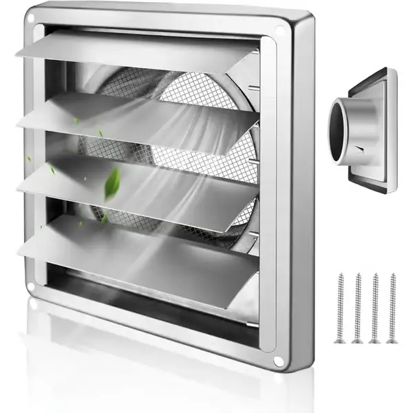 304 rustfritt stål veggventil selvlukkende firkantet ventilhette for utendørs tørketrommel regnbeskyttelse insektbeskyttelse 150mm