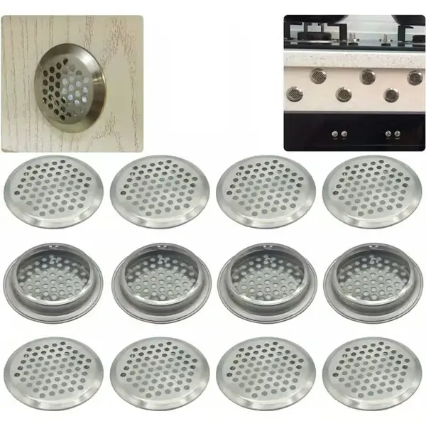 12 stk 53mm rustfritt stål ventilasjonsgitter rundt nettverk pustende