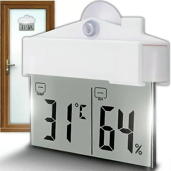 Vindus termometer digitalt LCD hygrometer, innendørs og utendørs selvklebende vindus termometer
