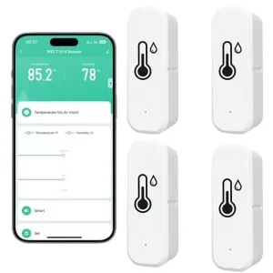 Trådløs termometer & hygrometer 4-pakning – Smart WiFi temperatur- og fuktighetsmåler med app, varsler & fjernovervåking Hvit