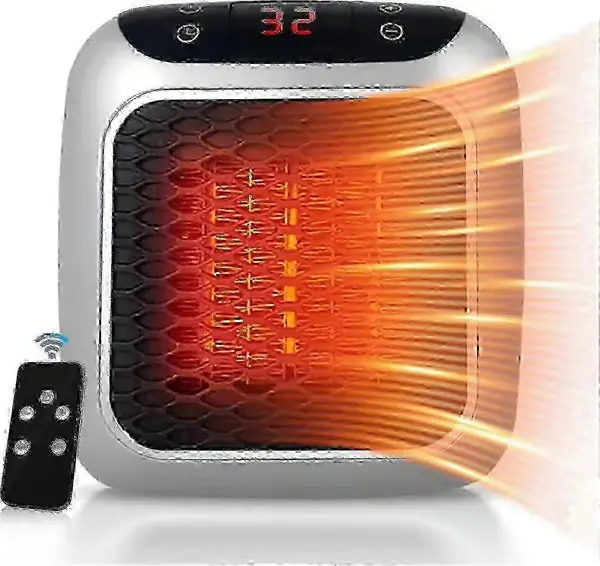 800W Keramisk Plug-in Romvarmer, Bærbar Elektrisk Vifteovn med Fjernkontroll, 12H Timer LED-skjerm