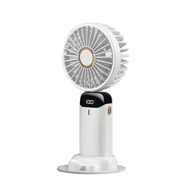 Utendørs Mini Håndholdt Vifte Dobbel Batteristøtte 5 Gir Vindvifter For Utendørs Innendørs Camping Fotturer White