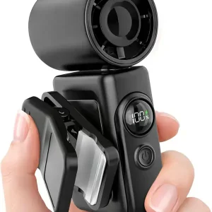 Bærbar klips-på barnevognvifte Håndholdt Mini Turbo Vifte med 360° roterende klips, LED-skjerm og oppladbart batteri for reise og sommerutflukter