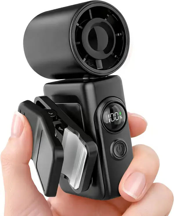 Bærbar klips-på barnevognvifte Håndholdt Mini Turbo Vifte med 360° roterende klips, LED-skjerm og oppladbart batteri for reise og sommerutflukter