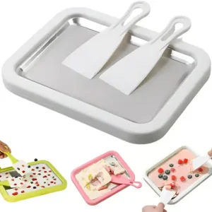2026 Roll Ice Cream Maker Kit Instant Freeze Rustfri Stålbrett med 2 Skrapere, Enkelt DIY Hjemme Dessertsett (Hvit)