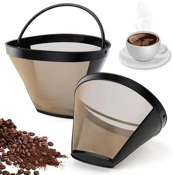 Stykker Gjenbrukbart Kaffefilter, Permanent Filter, Universelt Kaffefilter, 100 Mesh Kaffefilter, 304 Rustfritt Stål, med Håndtak, 12cm, for De Fle...