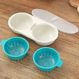Mikrobølgeovn Eggepocher, Form Eggepocherkopp, Lokk Non-Stick Belagt Matlaging Matkvalitets PP Dobbelkopp Eggekoker Eggdamper Kjøkkenutstyr