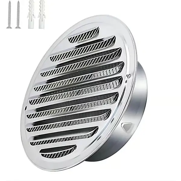 Rundt eksosrør i rustfritt stål ventilasjonsgitter, luftutløpshette, rundt luftventilgitter, røykavtrekkshette med myggnett, 180 mm Silver-coloured