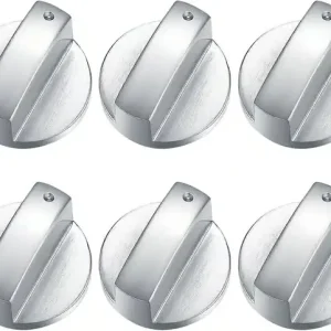 6 stk. gasskomfyr kontrollknapper, metall 6 mm komfyr kontrollbryterknapper, sølvadaptere ovn kokeoverflate bryterknapper, gassplatetopp knapper ko...