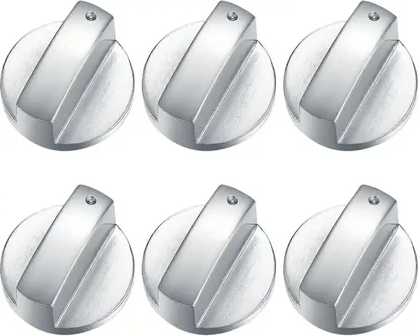 6 stk. gasskomfyr kontrollknapper, metall 6 mm komfyr kontrollbryterknapper, sølvadaptere ovn kokeoverflate bryterknapper, gassplatetopp knapper ko...