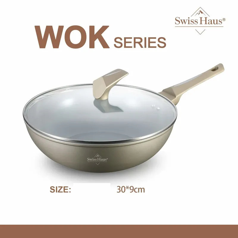 Swiss Haus Lake Geneva Spun Wok med lokk 30cm - Champagne