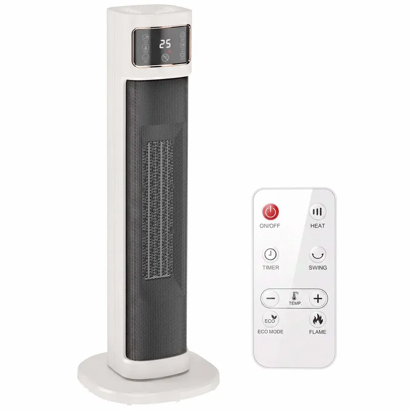 PTC keramisk varmeovn 2000 W med 70° oscillasjon og fjernkontroll, hvit