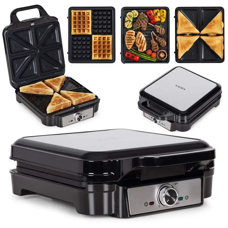 3-i-1 sandwich-, vaffel- og grillmaskin – 1200 W, non-stick