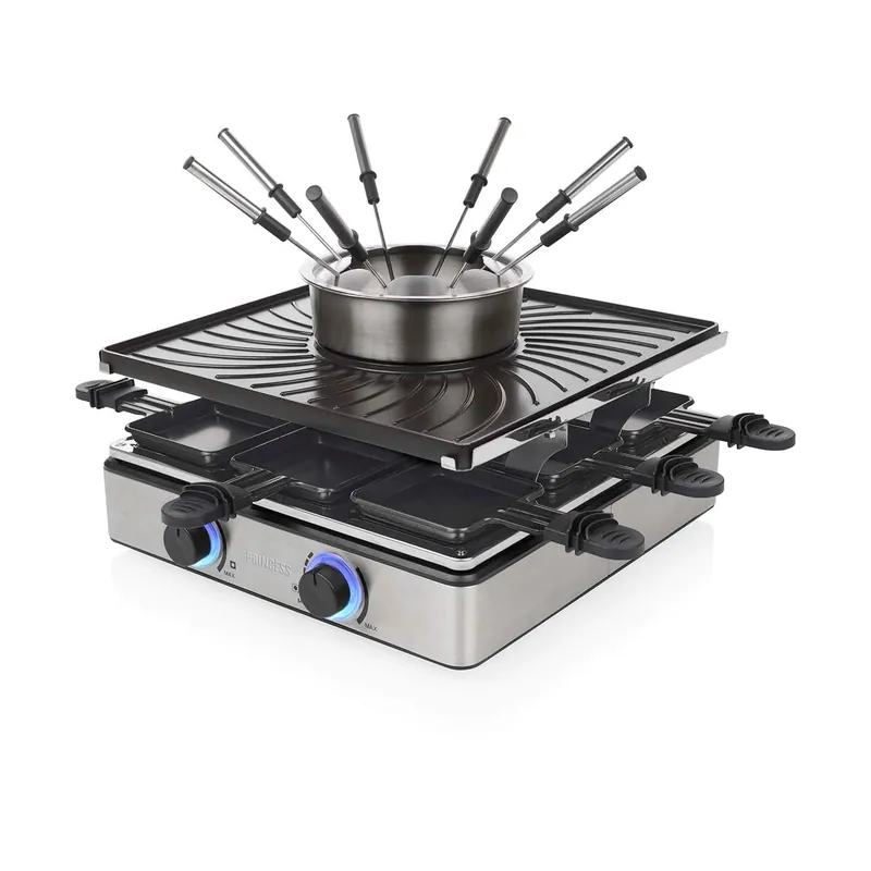 Raclette- og fonduegrill, 31 x 31 cm, 1700 W, 1,3 l kapasitet