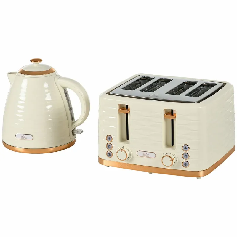 Brødrister- og vannkokersett, 7 bruningsnivåer, tining, beige