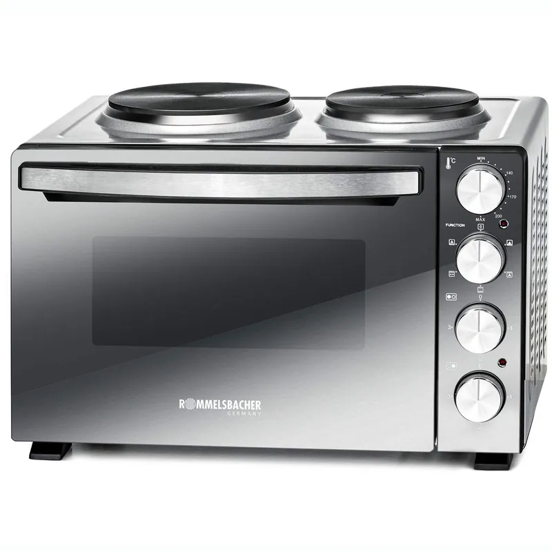 Miniovn med kokeplater, 30L, 3250W, Speilglass