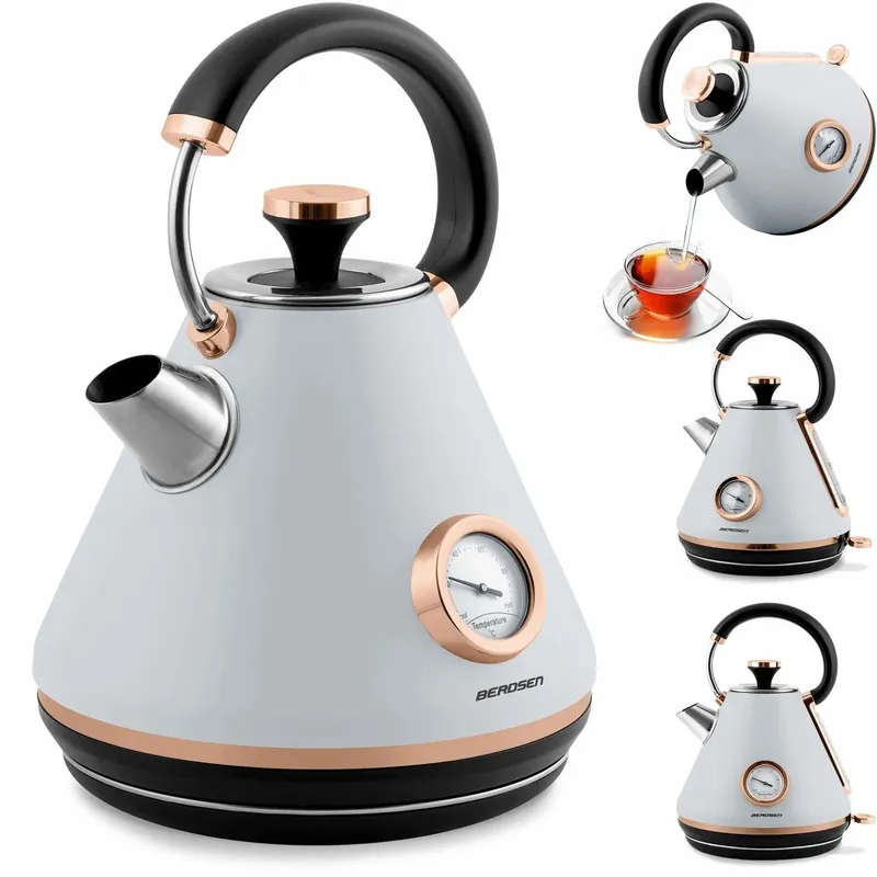 Vannkoker med termometer, 1,7L, grå, BD-701