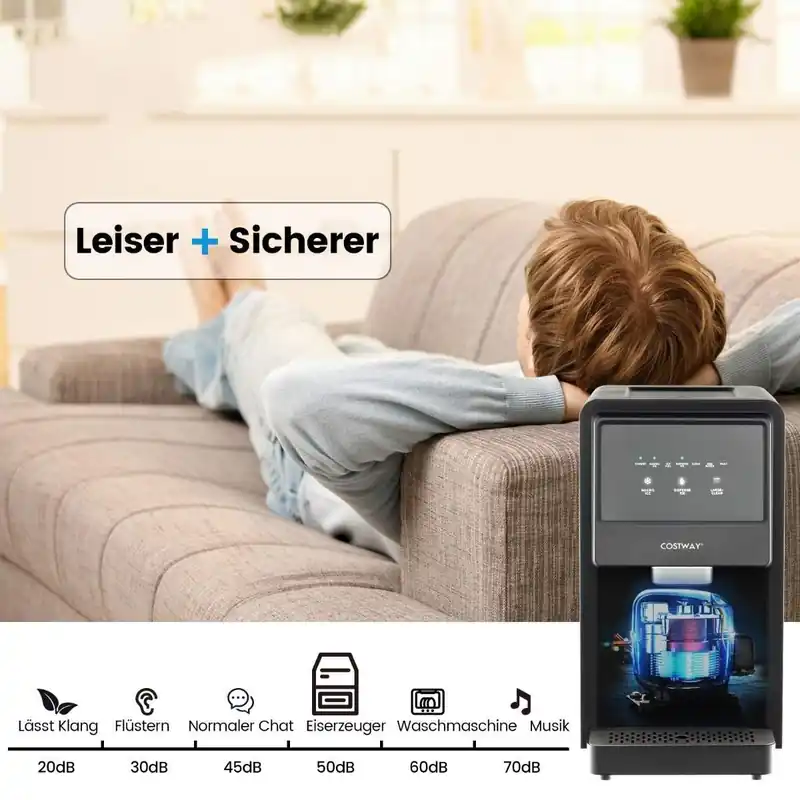 Isbitmaskin selvdispenserende diskklump ismaskin maks 27 kg/24H LED blått lys 51 x 31 x 55 cm