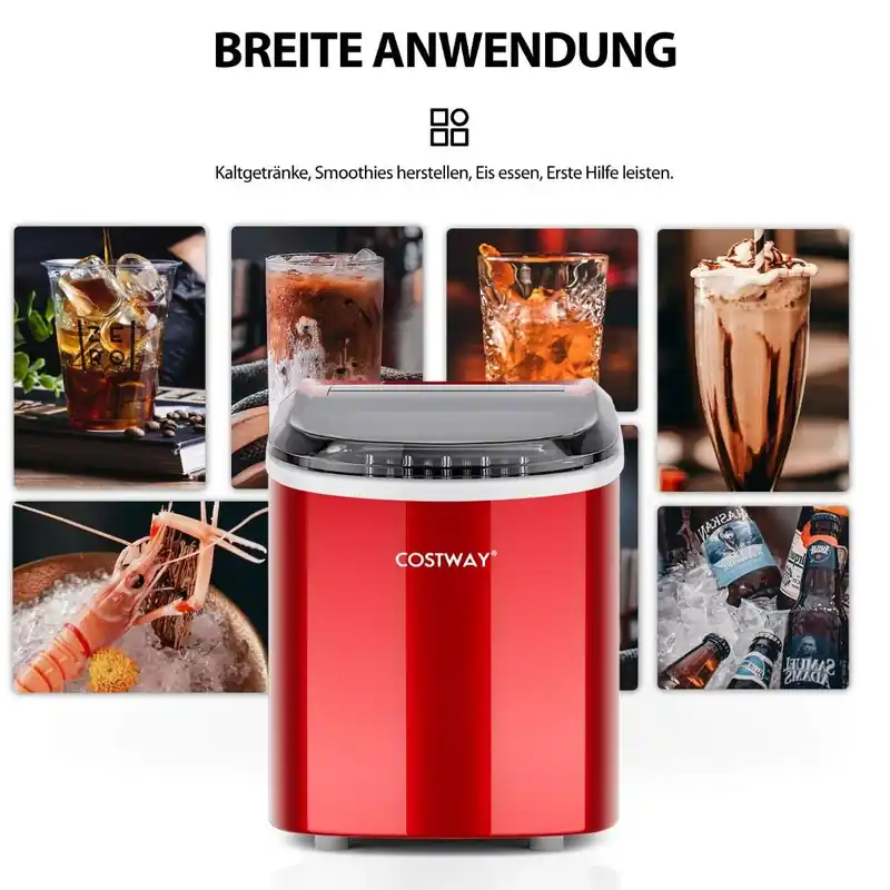 Isbitmaskin 2,2 L isbitmaskin med sfæriske isbiter 24,5 x 35,5 x 32 cm rød